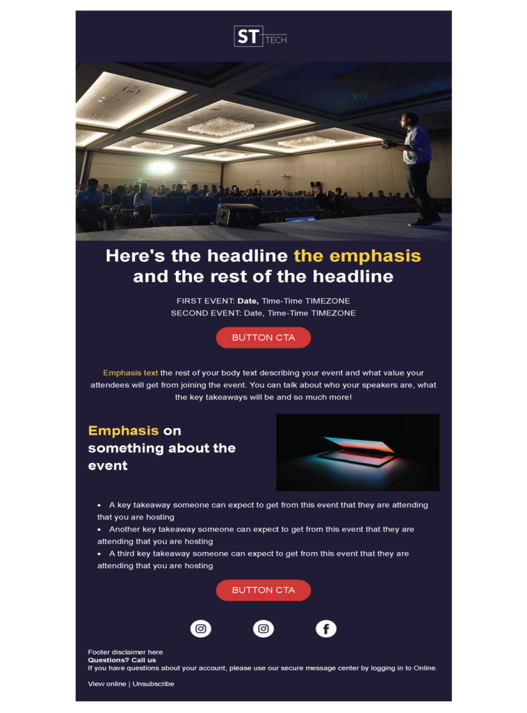 Events email template for a Technology company for Marketo