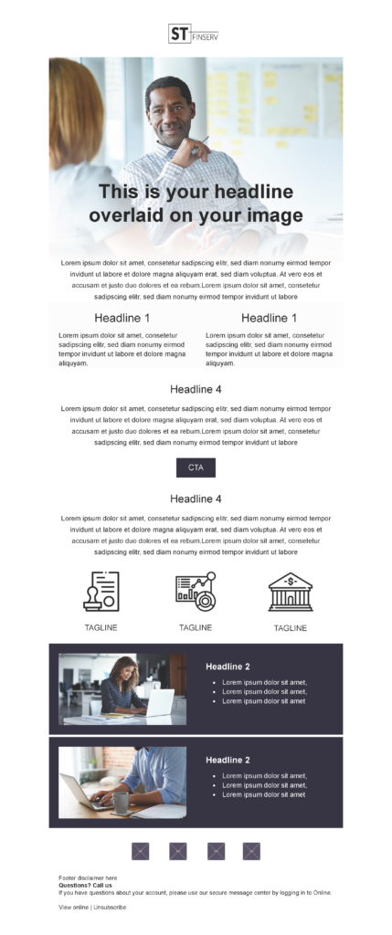Newsletter 3 email template for a highly-regulated company for Marketo