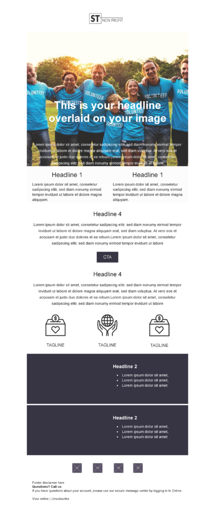 Newsletter 3 email template for a Non Profit for Marketo