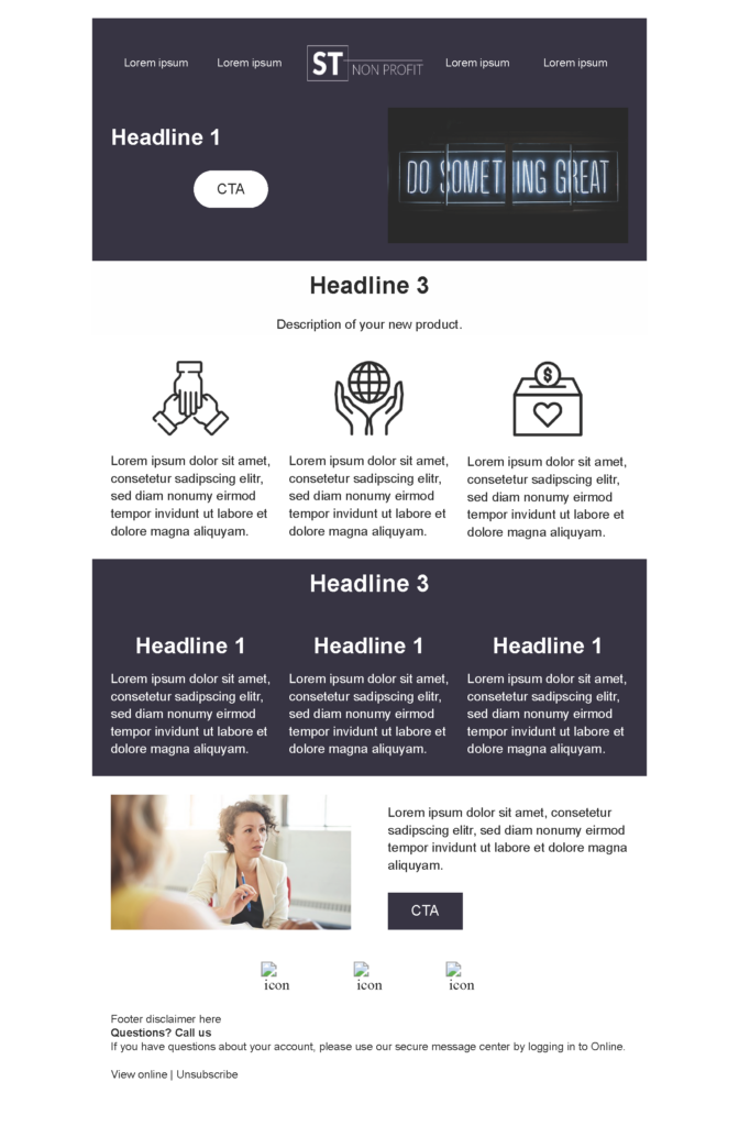 Product Update 3 email template for non profits for Marketo